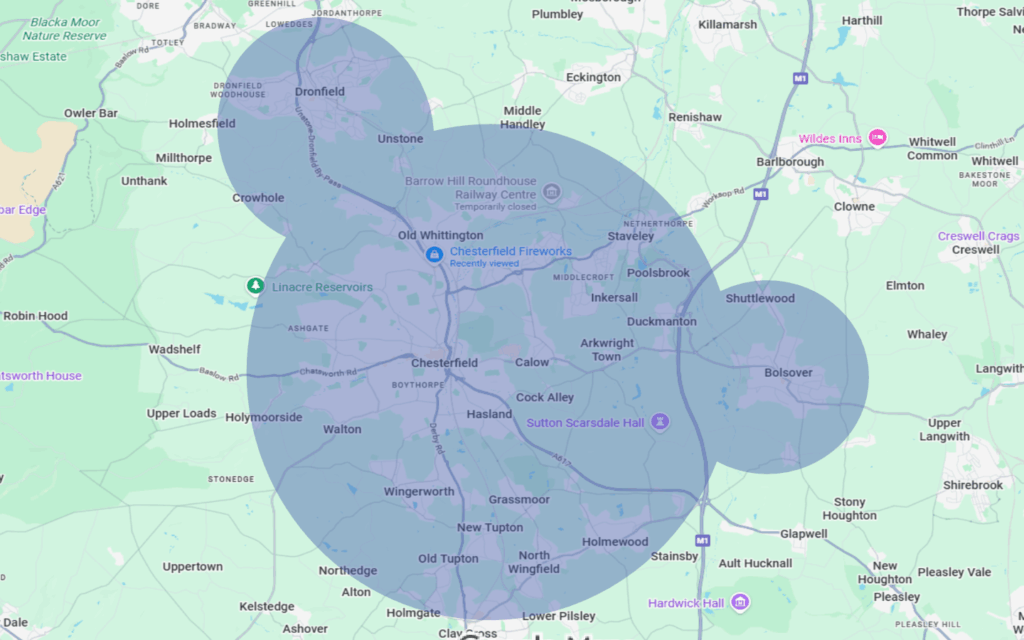 Chesterfield Fireworks delivery area map